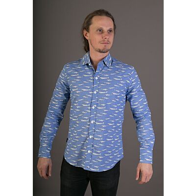 Mens Long Sleeve Slim Fit Shirt Blue White Sharks Print