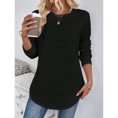  Round Neck Checkered Casual White Comfy Pullover Sweatshirt