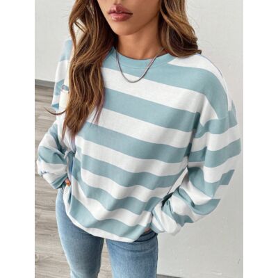 Striped Print Crew Neck Casual Long Sleeve Sweatshirt