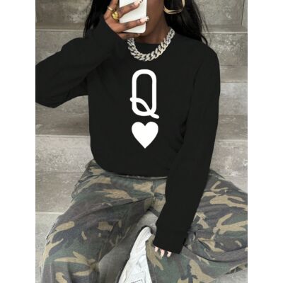 Playing Card Graphic Print Loose Fit Crew Neck Sweatshirt