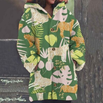 Ladies' printed hoodie and fleece coat winter