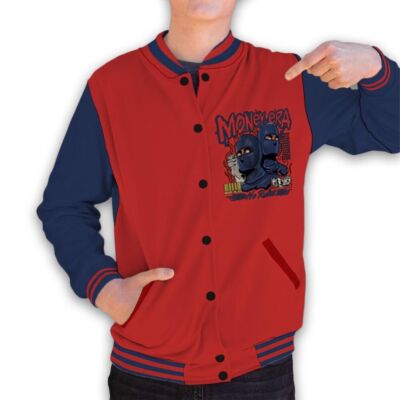  Pattern Two Tone Striped Trim Varsity Jacket