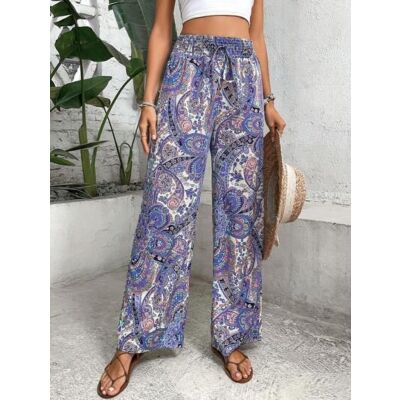  Print Tie Front Wide Leg Pants