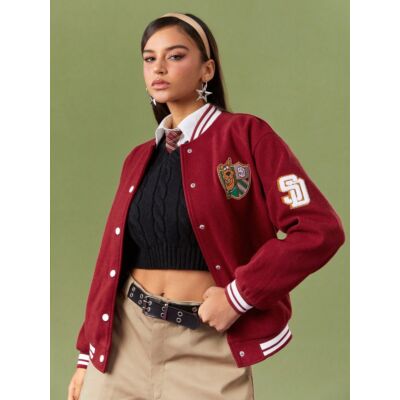  Letter Patch Detail Two Tone Varsity Jacket