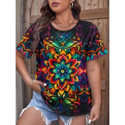 Women Floral Print Short Sleeve Round Neck T-Shirt