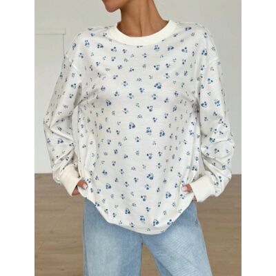 Women's Ditsy Floral Loose Fit Round Neck Long Sleeve Sweatshirt