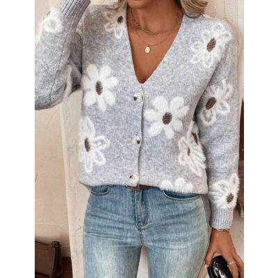 Women's Printed Casual Cardigan Sweater