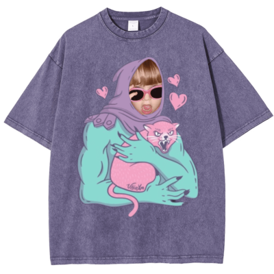 Holding Kitten Personalized Customization Washed Oversized T-Shirt